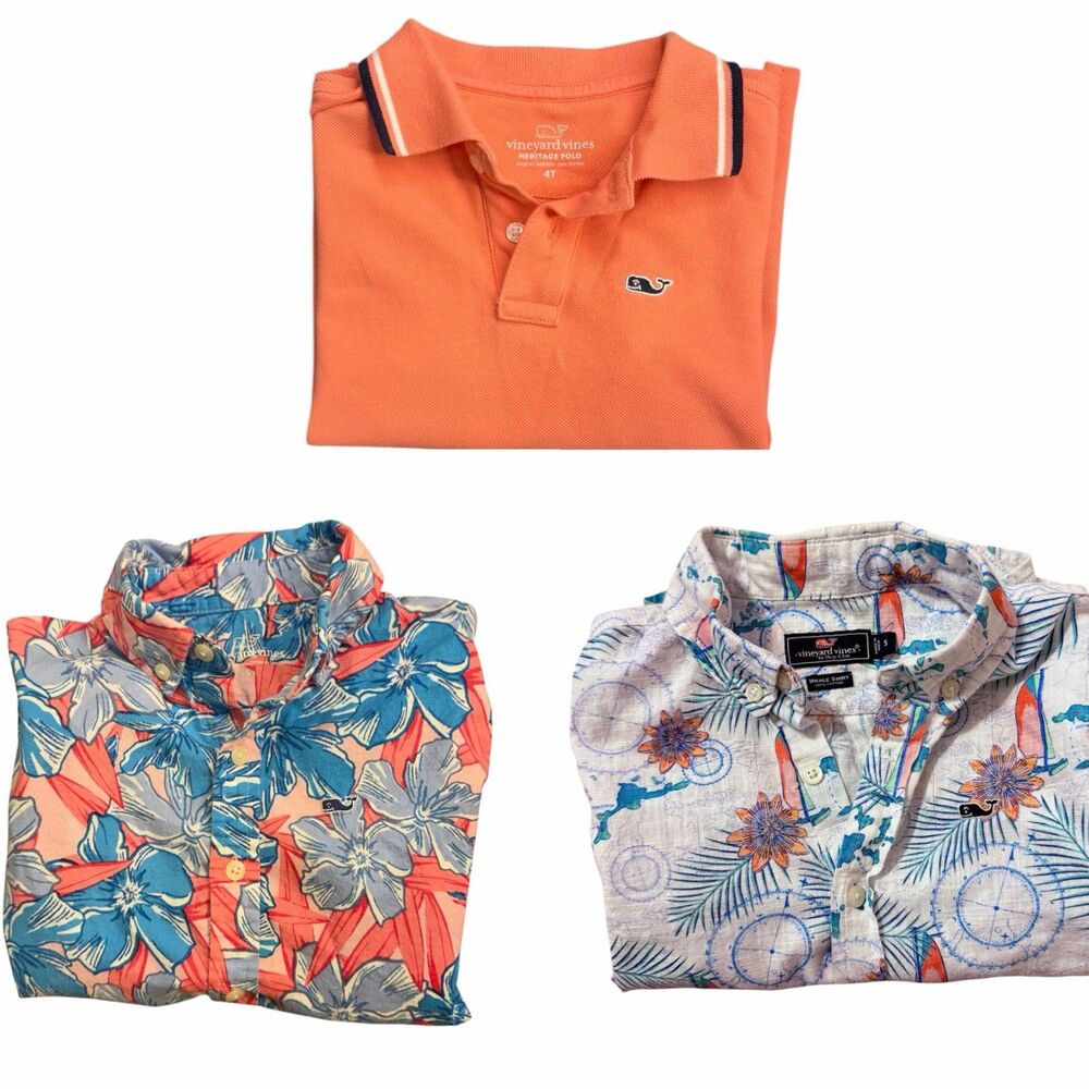 Bundle of 3 Vineyard Vines Boys Button Up Polo shirt Size 5 EUC